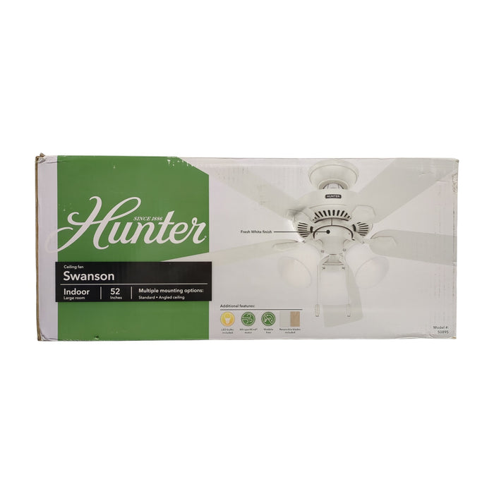 Hunter Swanson 52" Ceiling Fan with LED Light Kit and Pull Chain, White
