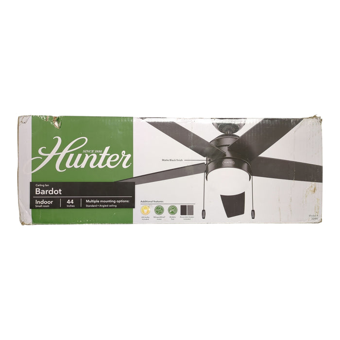 Hunter Bardot Ceiling Fan with LED Light Kit and Pull Chain, 44", Black