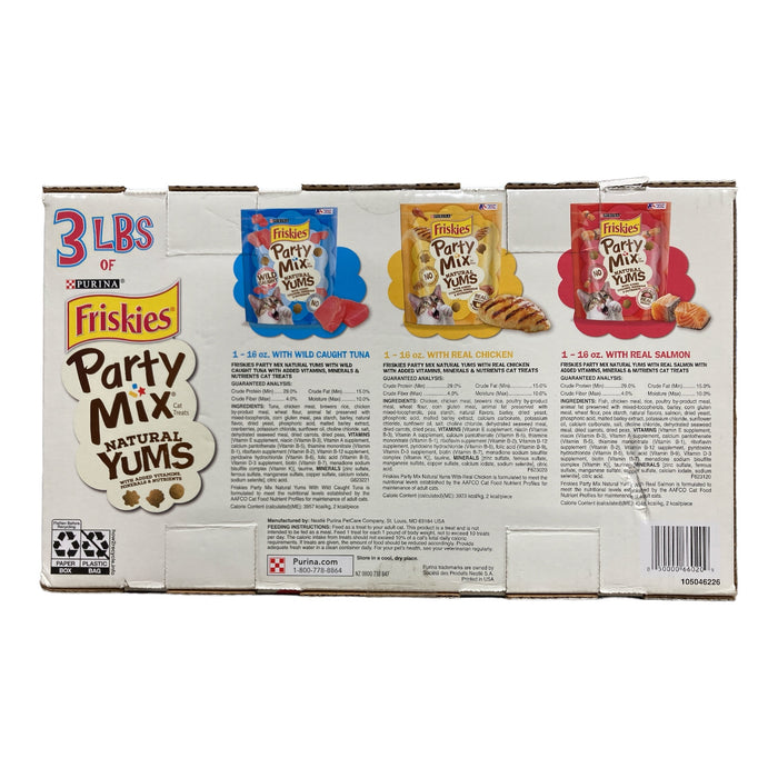 Purina Friskies Party Mix Natural Yums Cat Treats with Real Meat, 3pk-16oz