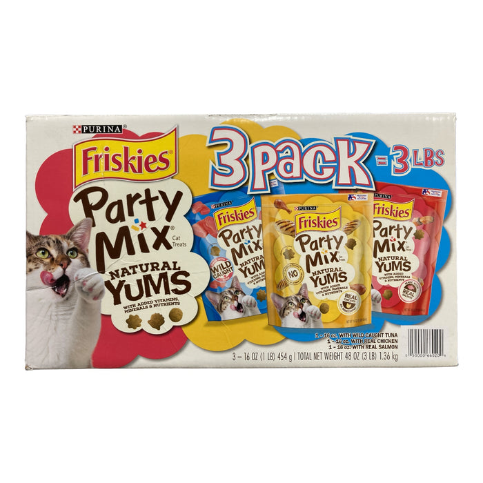 Purina Friskies Party Mix Natural Yums Cat Treats with Real Meat, 3pk-16oz