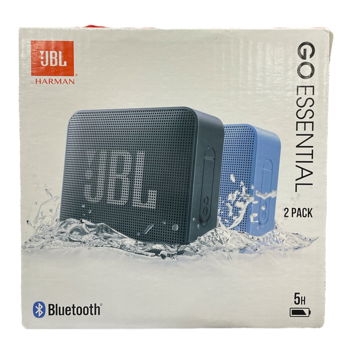 JBL Go Essential Waterproof Bluetooth Wireless Speaker, 2 Pack, Blue/Black