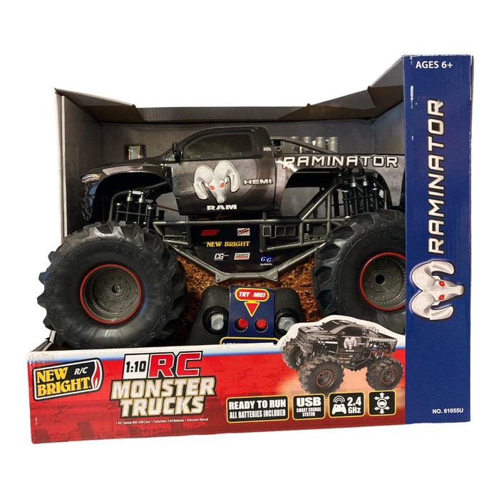 New Bright 1:10 Scale RC Monster Truck 9.6V Battery, Raminator Black