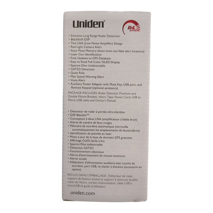 Uniden R4 Extreme Long-Range Radar/Laser Detector, Extra Car Kit, Black