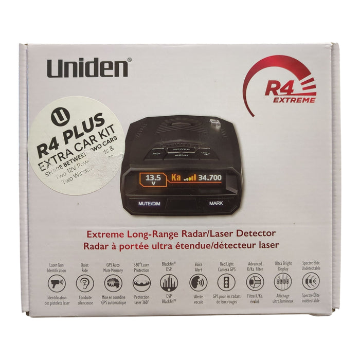 Uniden R4 Extreme Long-Range Radar/Laser Detector, Extra Car Kit, Black