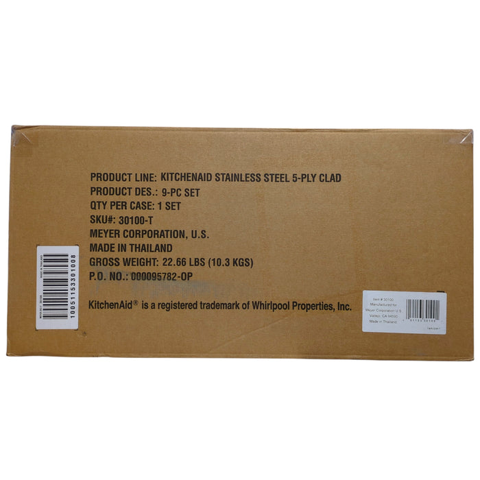 KitchenAid 5-Ply Clad Polished Stainless Steel Cookware Set, 9 Piece