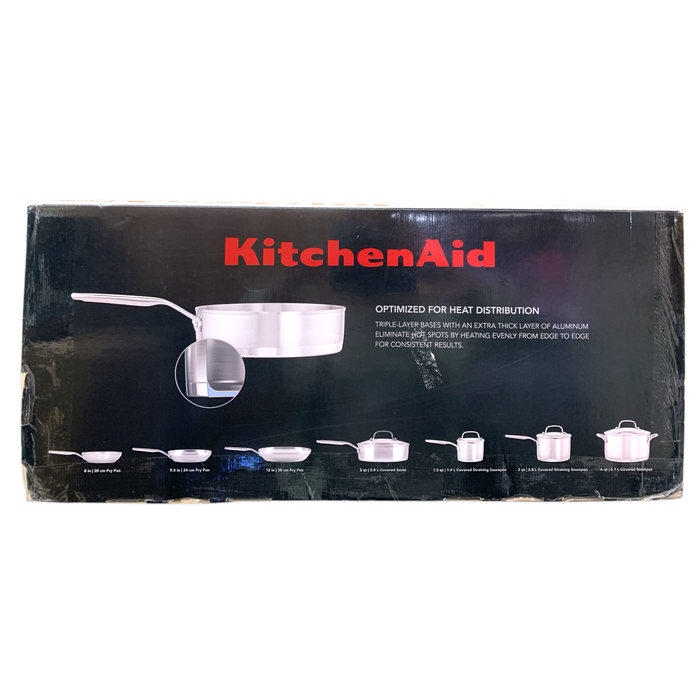 KitchenAid 3-Ply Base Stainless Steel 11-Piece Cookware Set, Brushed Stainless