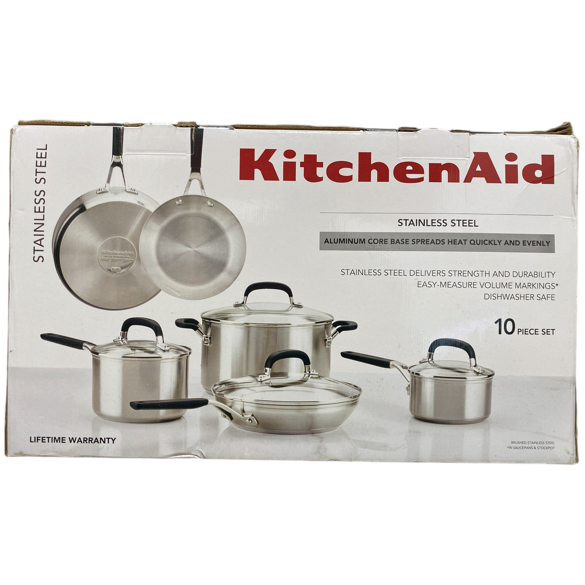 KitchenAid Stainless Steel Cookware Set, 10-Piece, Brushed Stainless S ...