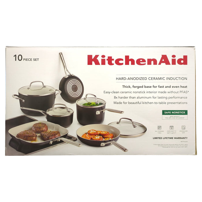 KitchenAid 10-Piece Hard-Anodized Ceramic Induction Cookware Set, Matte Black