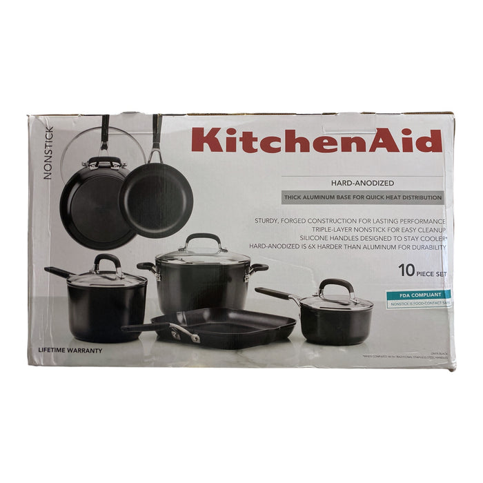 KitchenAid Hard Anodized Nonstick Cookware Set, 10-Piece, Onyx Black