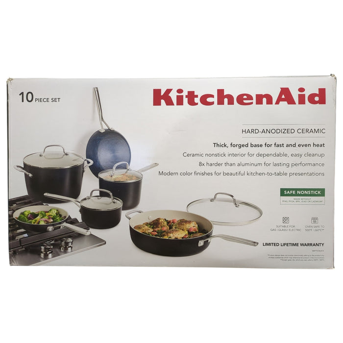*Open Box* KitchenAid Hard Anodized Ceramic Nonstick Cookware, 10pc, Black