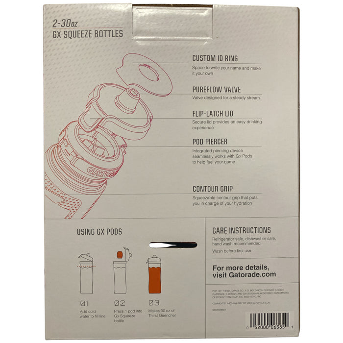 Gatorade GX 30oz Montage Squeeze Water Bottles, 2 Pack