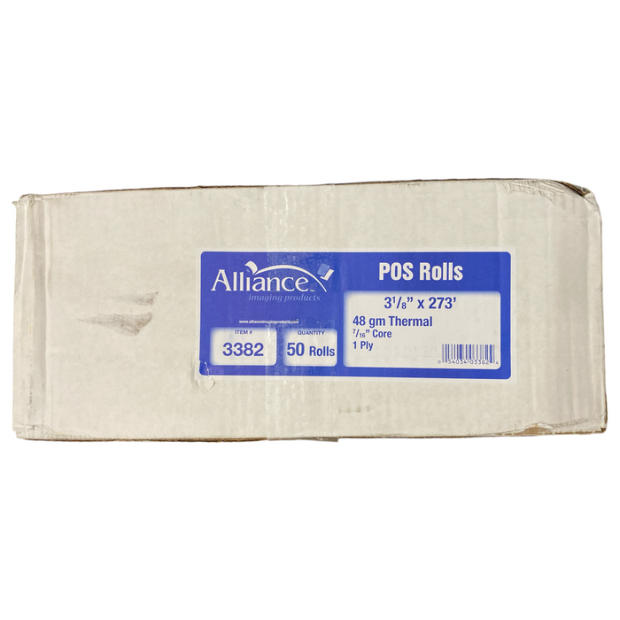Alliance Thermal Paper Receipt Rolls, 3 1/8" x 273", 50 Rolls