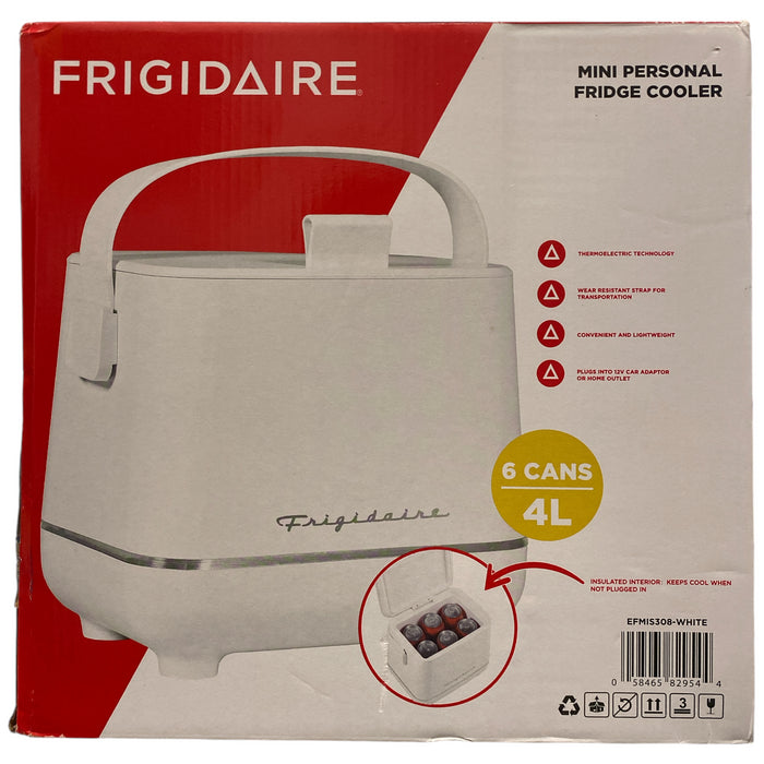 Frigidaire Mini Personal Fridge Beverage Cooler, 6 Cans, White