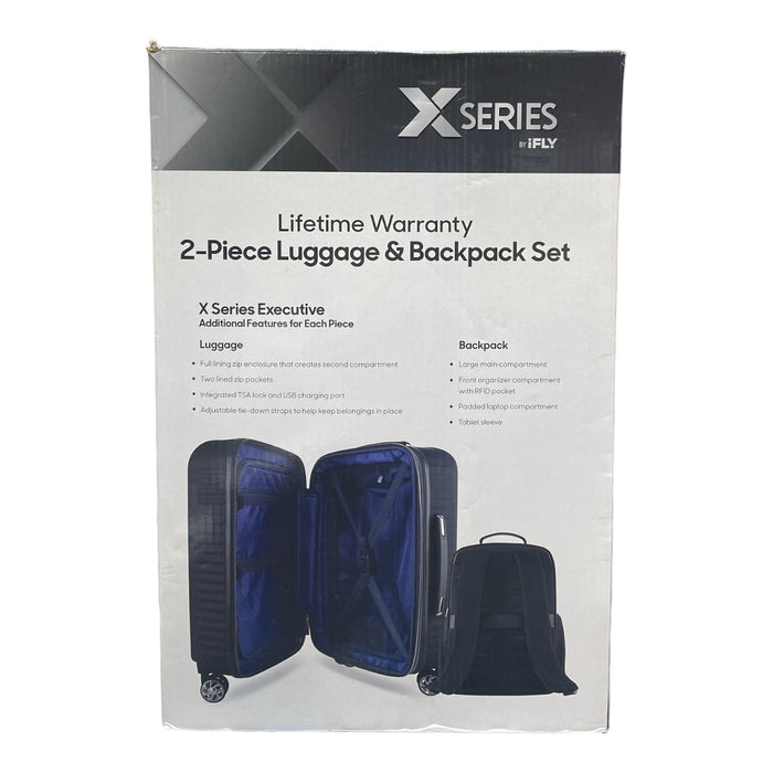 iFLY X Series Executive Collection 2-Piece Luggage & Backpack Set, Matte Black