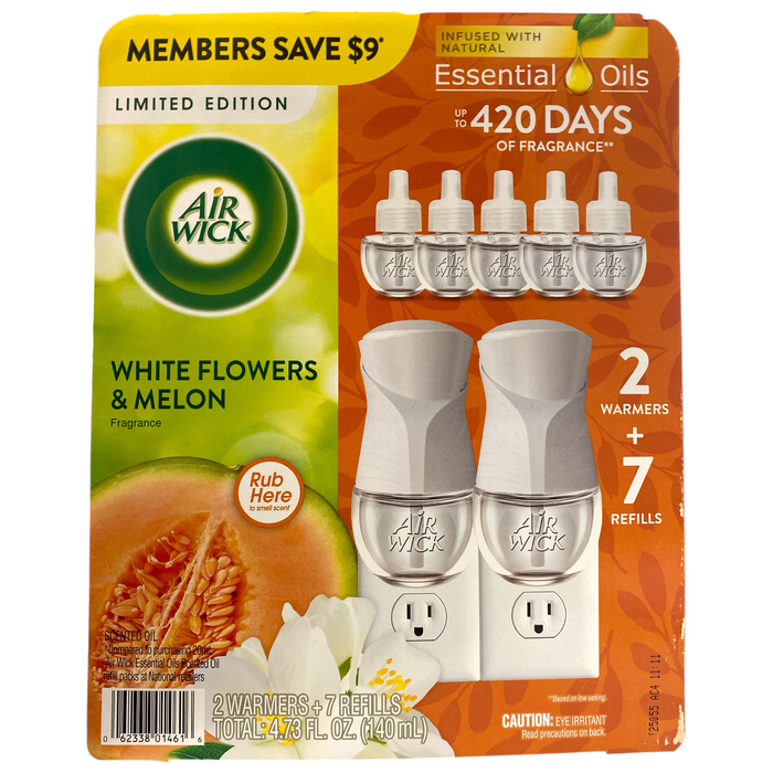 Air Wick Fragrance Oils, 2 Warmers & 7 Refills, White Flowers & Melon