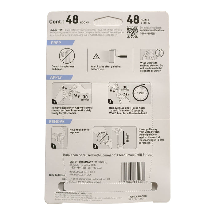 3M Command Mini Wall Hooks, Clear 48 Hooks + 48 Command Strips, Clear