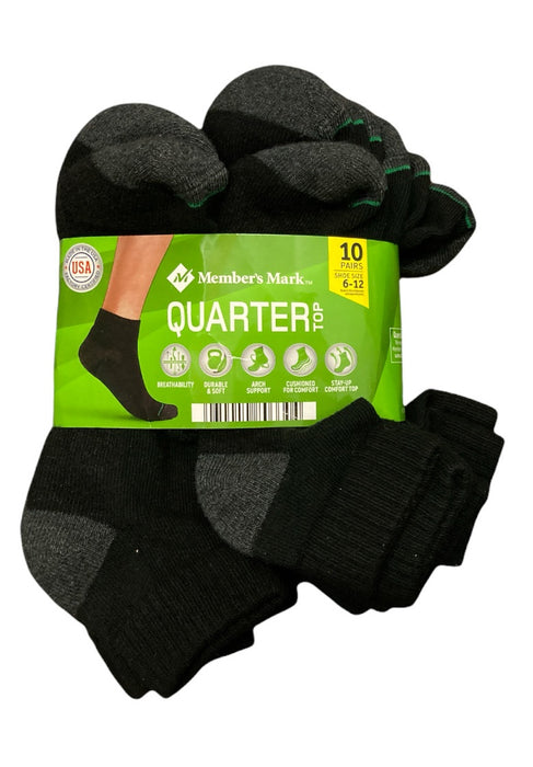 Member's Mark Men's Quarter Top Soft & Breathable Sport Socks, 10 Pair