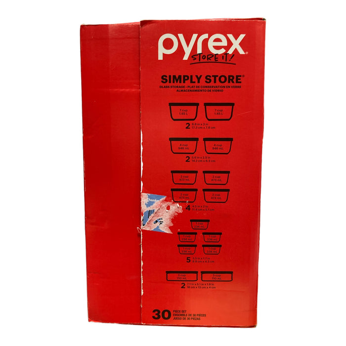 Pyrex Simply Store Glass Food Storage Containers with Lids, 30-Piece Set