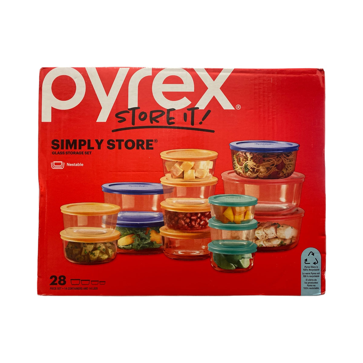 Pyrex Simply Store Glass Food Storage Containers with Lids, 28