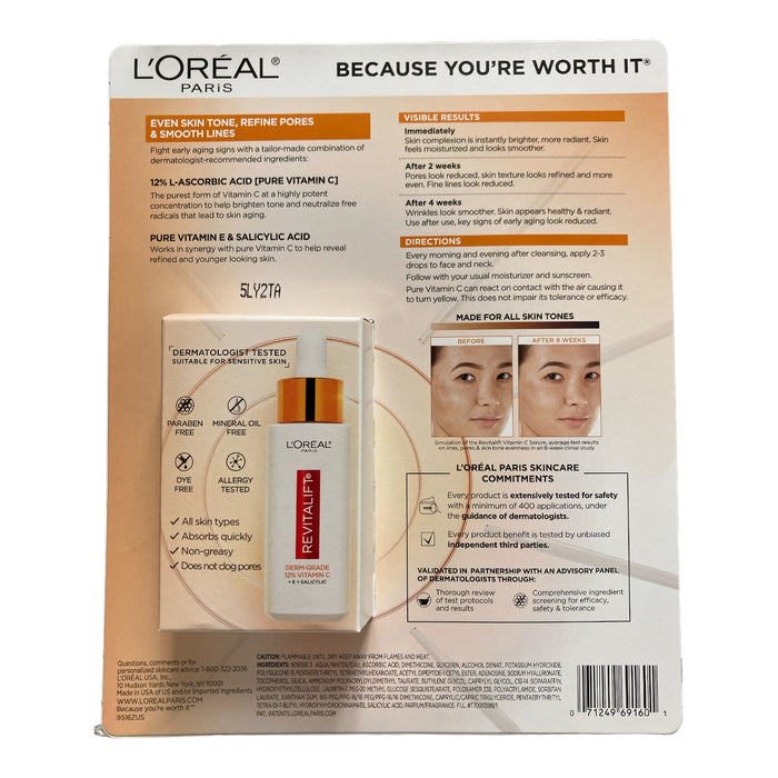 L'Oreal Revitalift 12% Pure Vitamin C, E, Salicylic Acid Serum, 1 floz., 2pk
