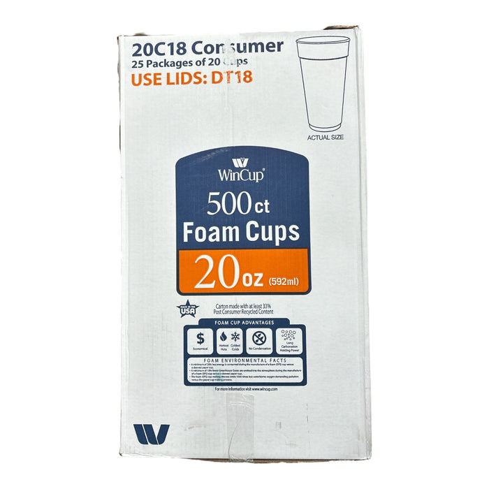 WinCup 500 Count Hot & Cold Beverage Styrofoam Cups, 20oz, 20C18