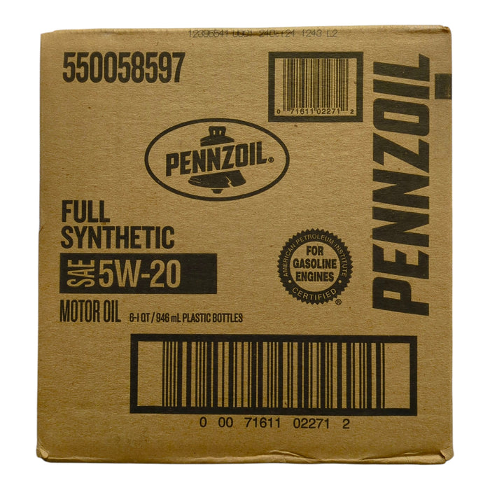 Pennzoil Full Synthetic 5W-20 Gasoline Motor Oil 6 Pack/ 1 Quart Bottles