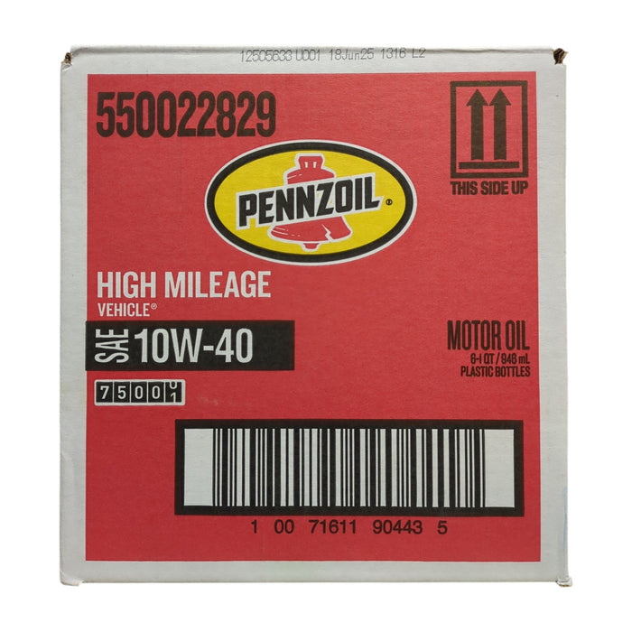 Pennzoil High Mileage SAE 10W-40 Motor Oil, 6-pack/1 quart bottles