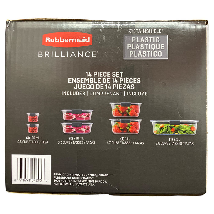 Rubbermaid Brilliance StainShield Plastic Food Storage Containers, 14-Piece Set