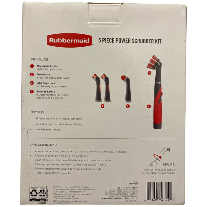 Rubbermaid Power Scrubber 5 Piece Set With Replaceable Heads, 2218543