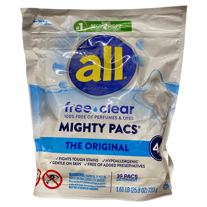 All Free Clear Original Laundry Detergent Pacs, Unscented & Hypoallergenic, 39ct