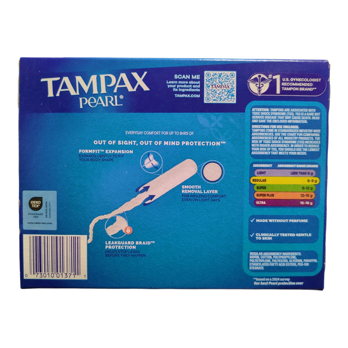 Tampax Pearl Regular Absorbency Leakguard Protection Tampons, 96 Ct