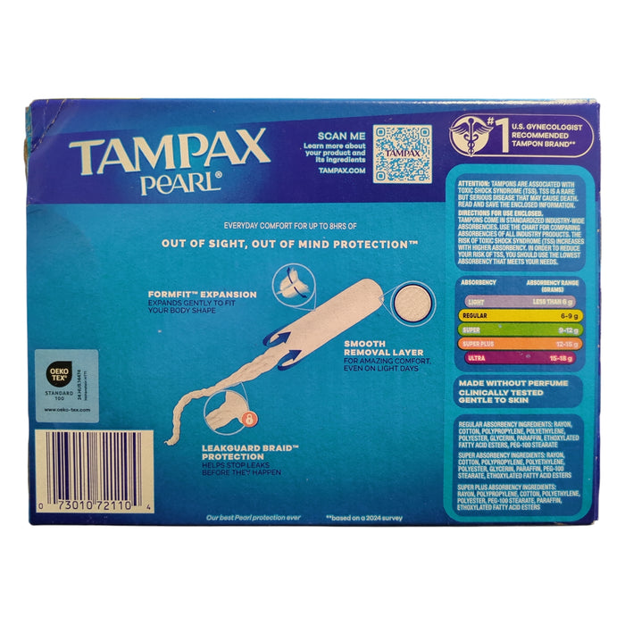 Tampax Pearl Tampons Trio Pack, Unscented, 86 ct