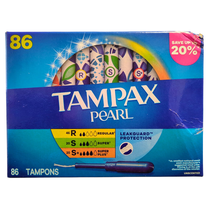Tampax Pearl Tampons Trio Pack, Unscented, 86 ct