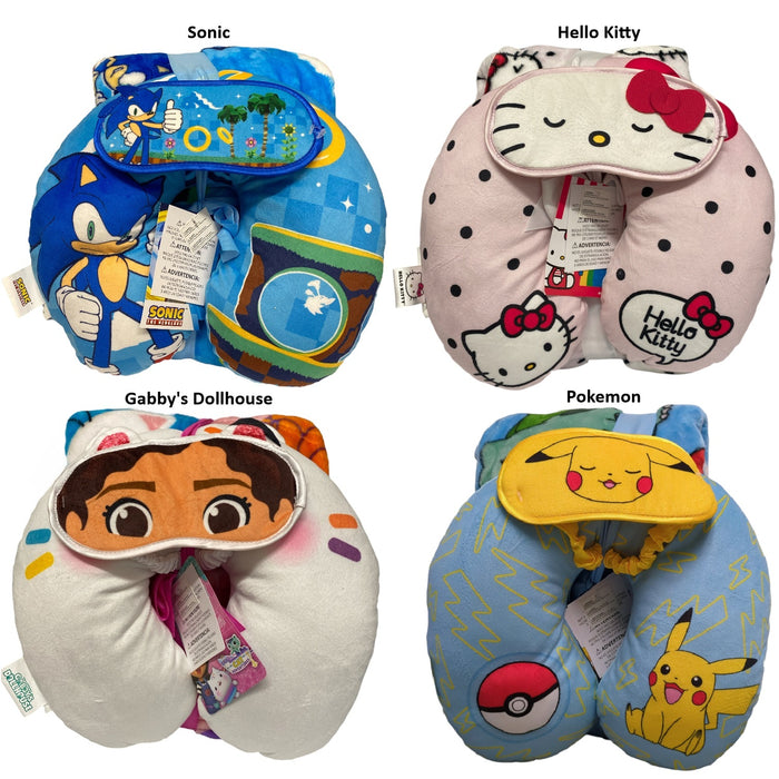 Licensed Character Kids 3-Piece Travel Set, with Neck Pillow, Throw, & Eye Mask
