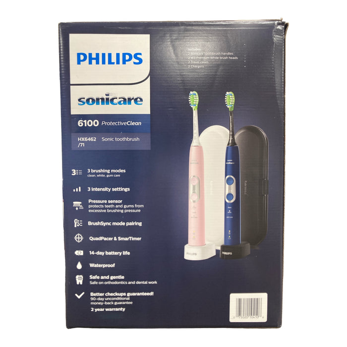 Philips Sonicare 6100 ProtectiveClean Power Toothbrush (2 Pack), Navy/Pink