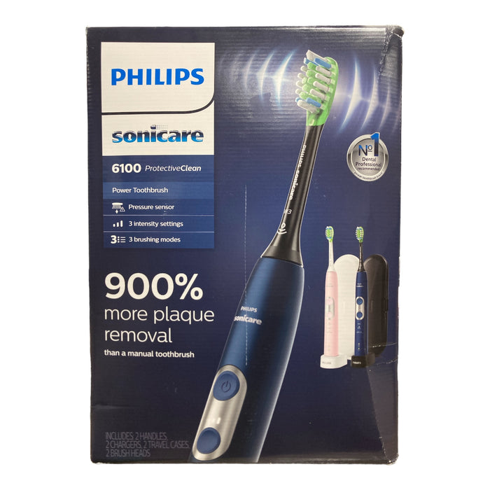 Philips Sonicare 6100 ProtectiveClean Power Toothbrush (2 Pack), Navy/Pink