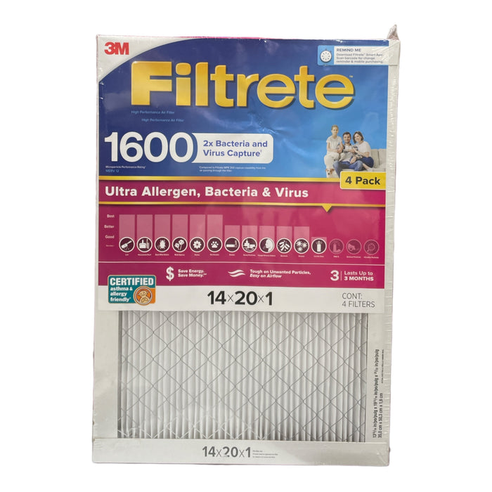 Filtrete 1600 MPR Ultra Allergen, Bacteria & Virus 14x20x1 Filters, 4 Pack