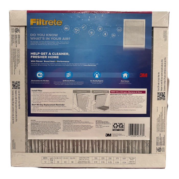 Filtrete Ultra Allergen 2X Bacteria and Virus Filter, 12x12x1, 1600 MPR, 4 Pack