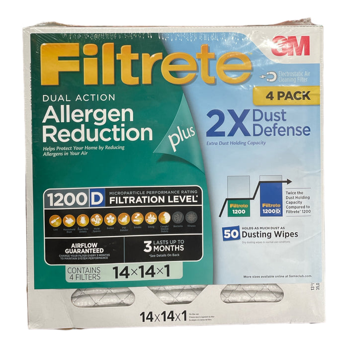 Filtrete Dual-Action MPR 1200D 2X Dust Defense Filter 14x14x1, 4 Pack