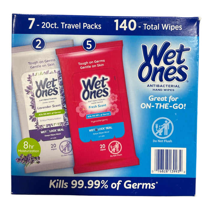 Wet Ones Antibacterial Hand Wipes, Lavender & Fresh Scent, 7 - 20ct. Packs