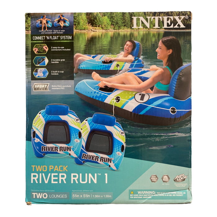 Intex River Run 1 Inflatable Floating Water Lounge Tube Raft, 2pk