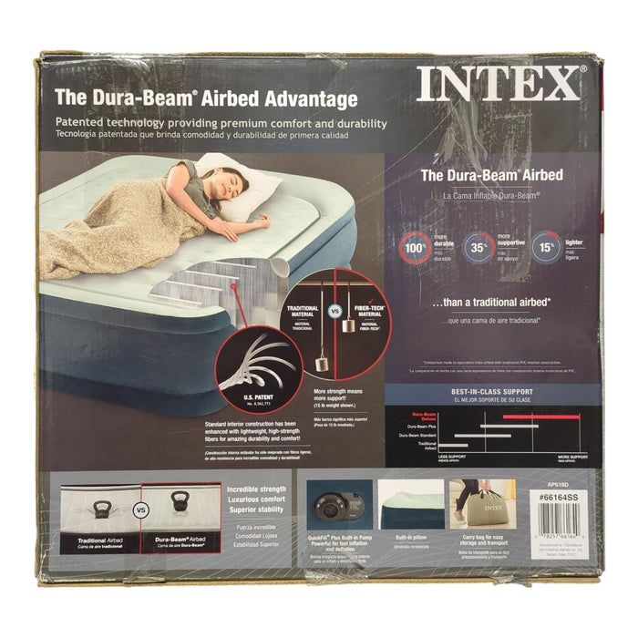Intex Dura-Beam Deluxe Comfort Pillow Rest Airbed with Internal Pump, Queen