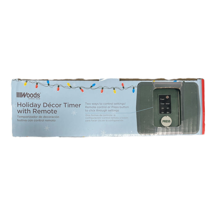 Woods 59850 Holiday Decor Timer Yard Stake & Remote, 10ft, 6 Grounded Outlets