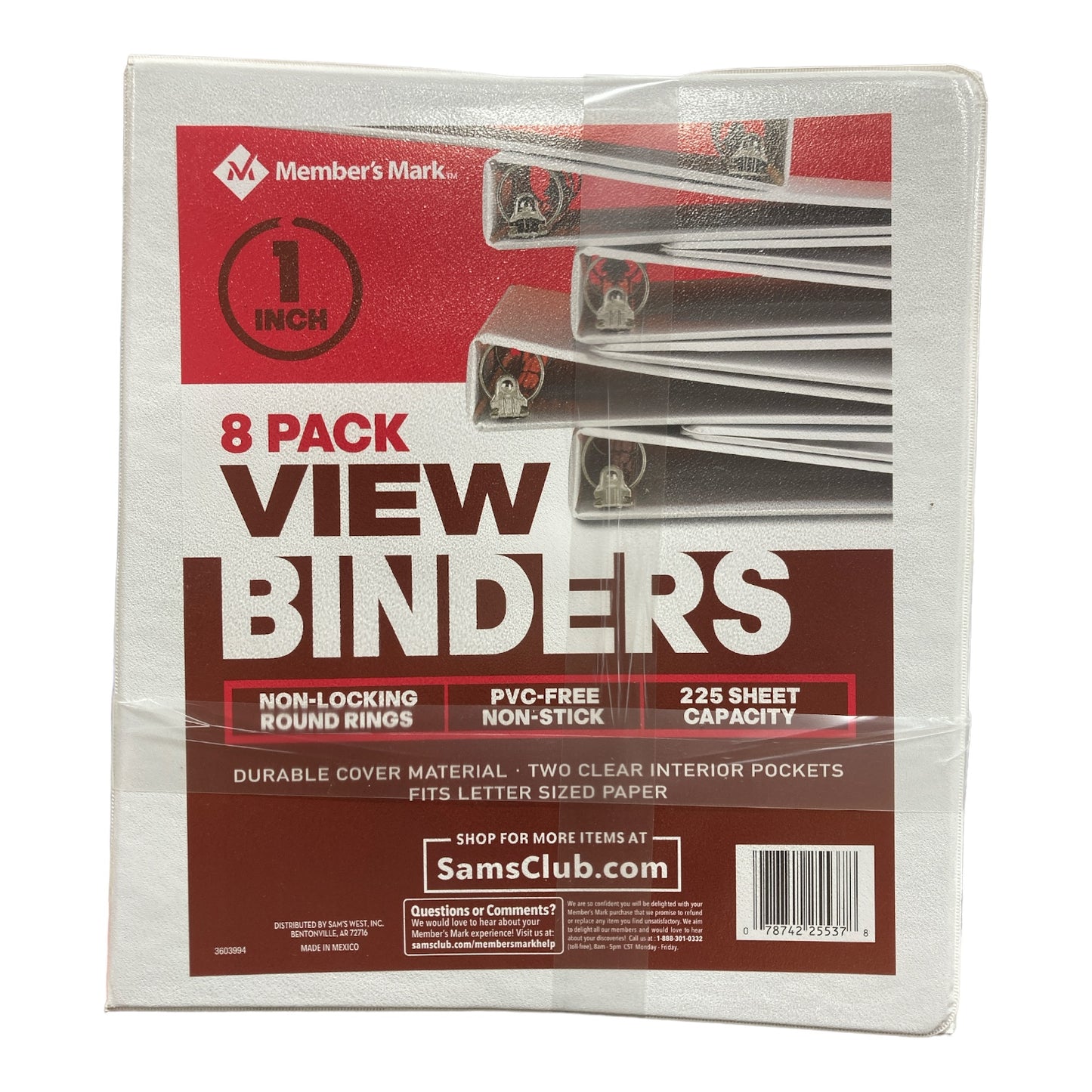 Member's Mark 1" RoundRing View Binder 225 Sheet Capacity, White (8 p