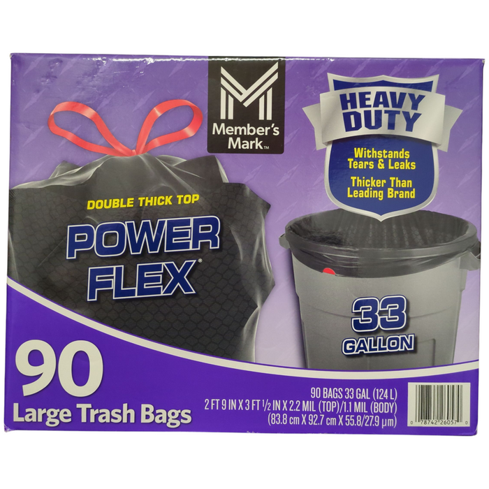 Member's Mark Heavy Duty Power Flex 33-Gallon Large Trash Bags, 90 ct