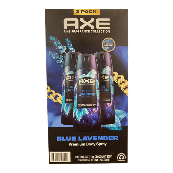 AXE Fine Fragrance Deodorant Body Spray for Men, Blue Lavender, 4oz, 3pk