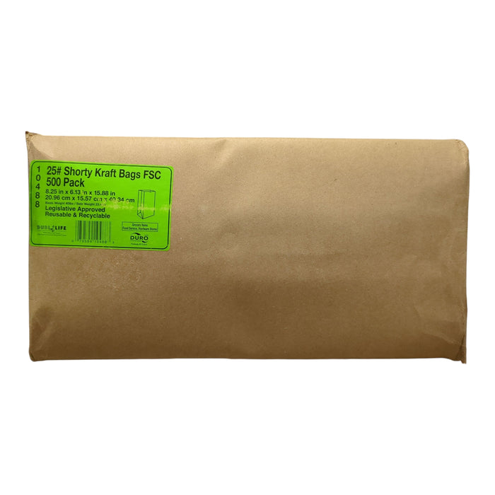 Duro Brown Paper Bag, 25# Kraft Bags, 8.25"x6.13"x15.88", 500ct