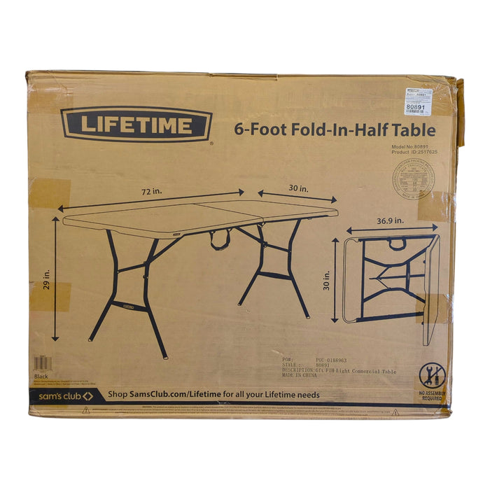 Lifetime 6' Fold-in-Half Table, Light Commercial, Black
