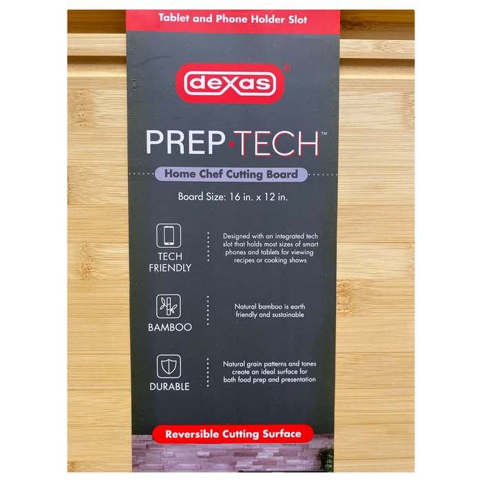 Dexas PrepTech Cutting Board with 2 Tech Friendly Slots & Beveled Edges, 12"x16"