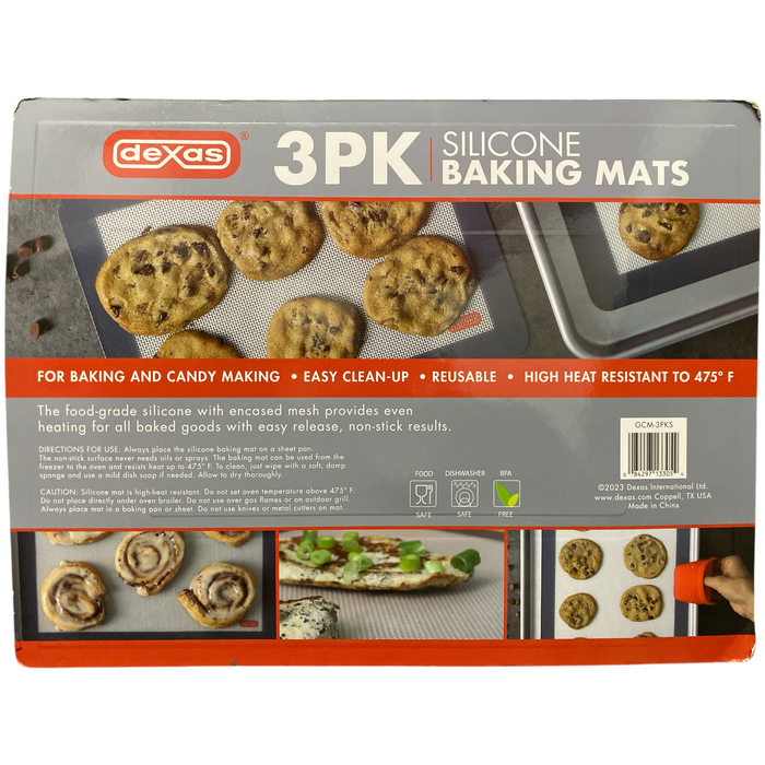 Dexas Reusable Food-Grade Non-Stick Silicone Baking Mats, 3pk, Grey